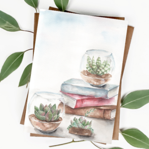 Books and succulent greeting card