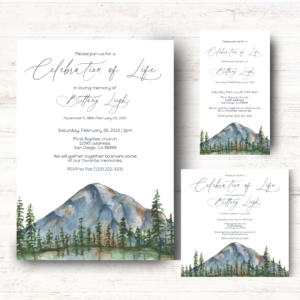 Funeral announcement bundle, mountain funeral invitation, funeral announcement, celebration of life invitation, funeral invite, watercolor