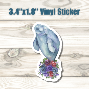 Manatee with floral tail sticker